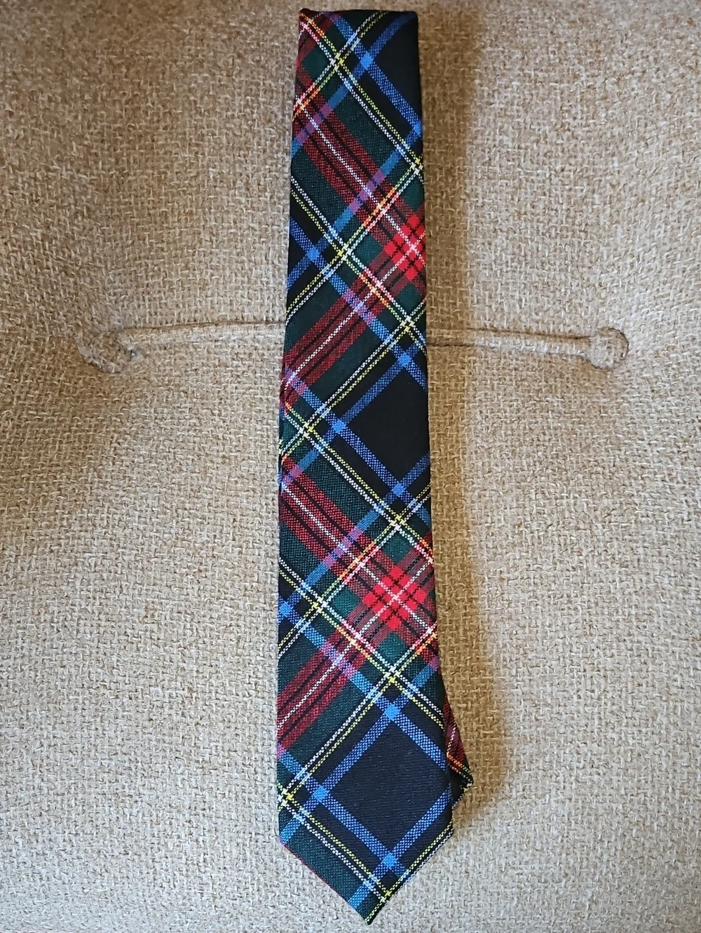 J. Crew Black Tartan Tie with Red, Blue, Green & Yellow Accents